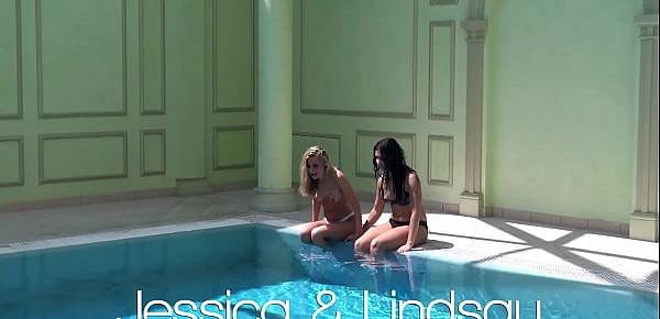  Jessica and Lindsay swim naked in the pool